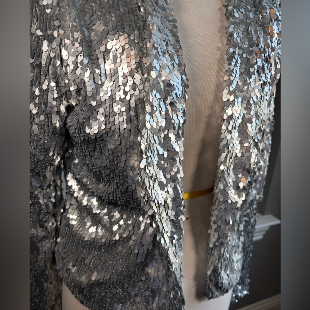 KAREN KANE Dressy Sequin Silver Jacket Blazer - Picture 2 of 5